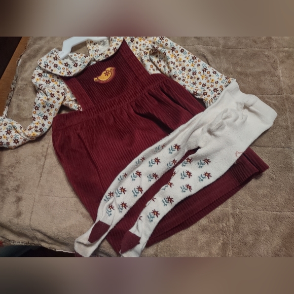 SOLD Wonder Nation winter 12 mo blouse jumper dress and hosiery floral SET - Picture 8 of 12